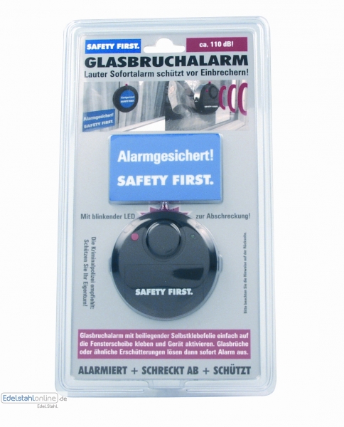 Premium Glasbruchalarm Safety First ca. 120 dB schwarz 5 Stück